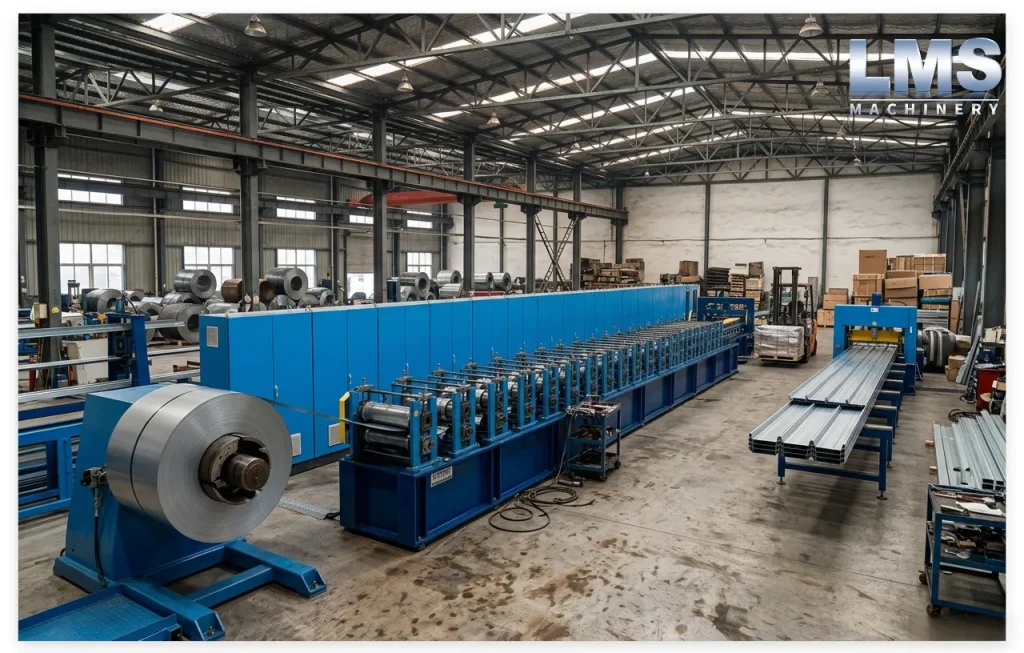 LMS roll forming machine production line in a metal working factory